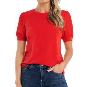 CeCe Puff Sleeve Mixed Media Top NWT